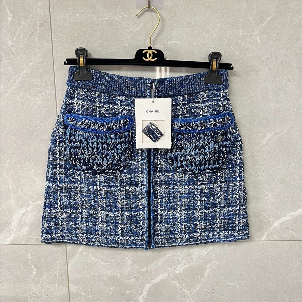 Authentic CHANEL Blue Tweed Mini Skirt